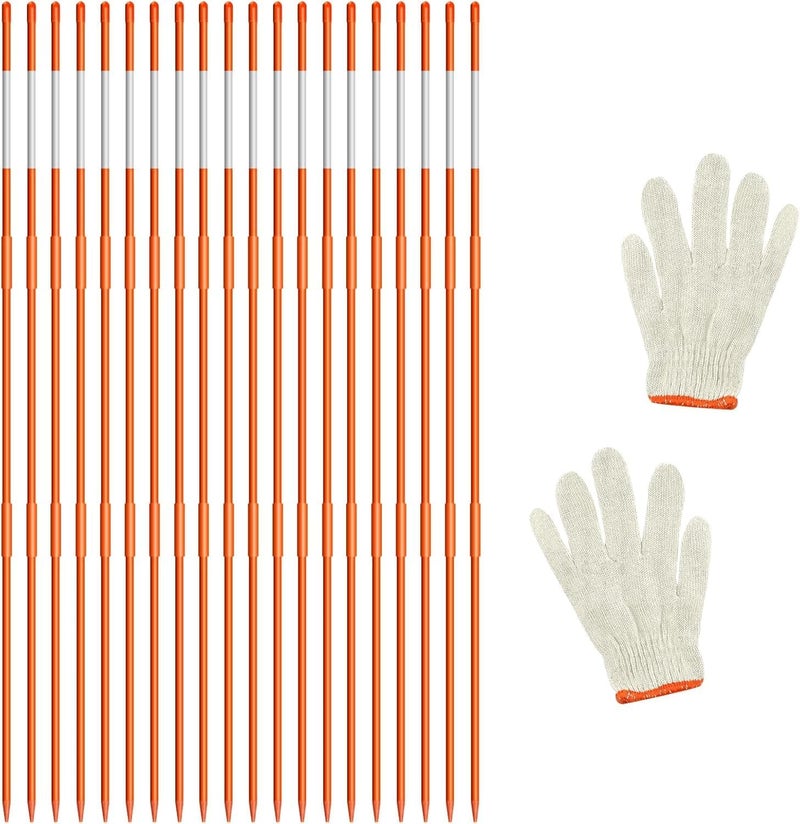 AHKUNMT 20Pcs Driveway Markers,4Ft Driveway Reflective Poles, Orange Fiberglass Snow Stakes with Reflective Tape for Easy Visibility at Night for Parking Lots - Image 1